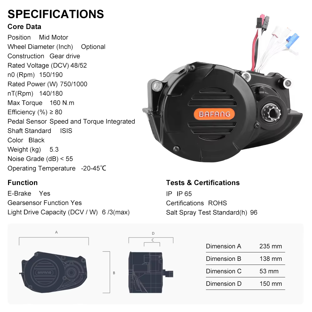 Bafang M620 G510 48V 52V 1000W - Mid Drive Motor Kit 52V 1000W avis et prix